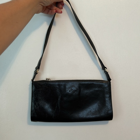 MONSAC small black leather slim wristlet/handbag - Picture 1 of 10